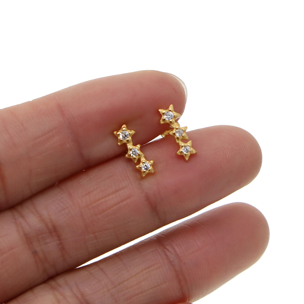 triple tiny star stud earring for girl 925 sterling silver minimal delicate jewelry