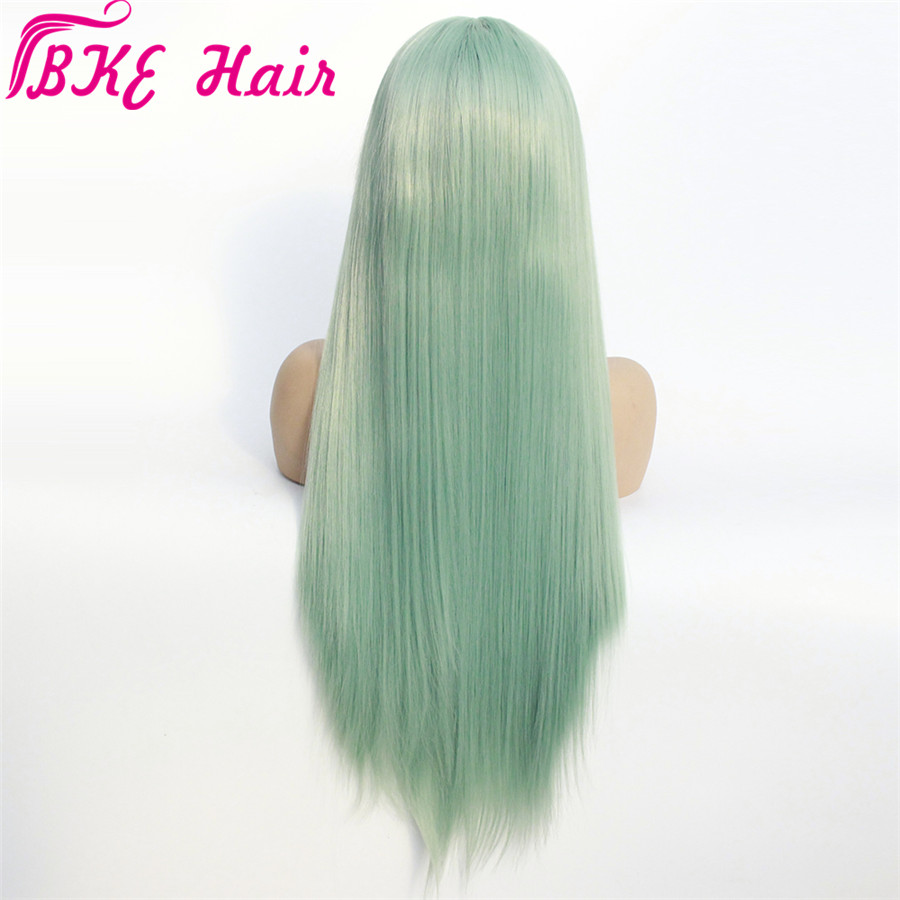 Long natural simulation human hair lace front wig Mint Green Wigs Long straight sythetic lace wig heat resistant cosplay Wigs for Women