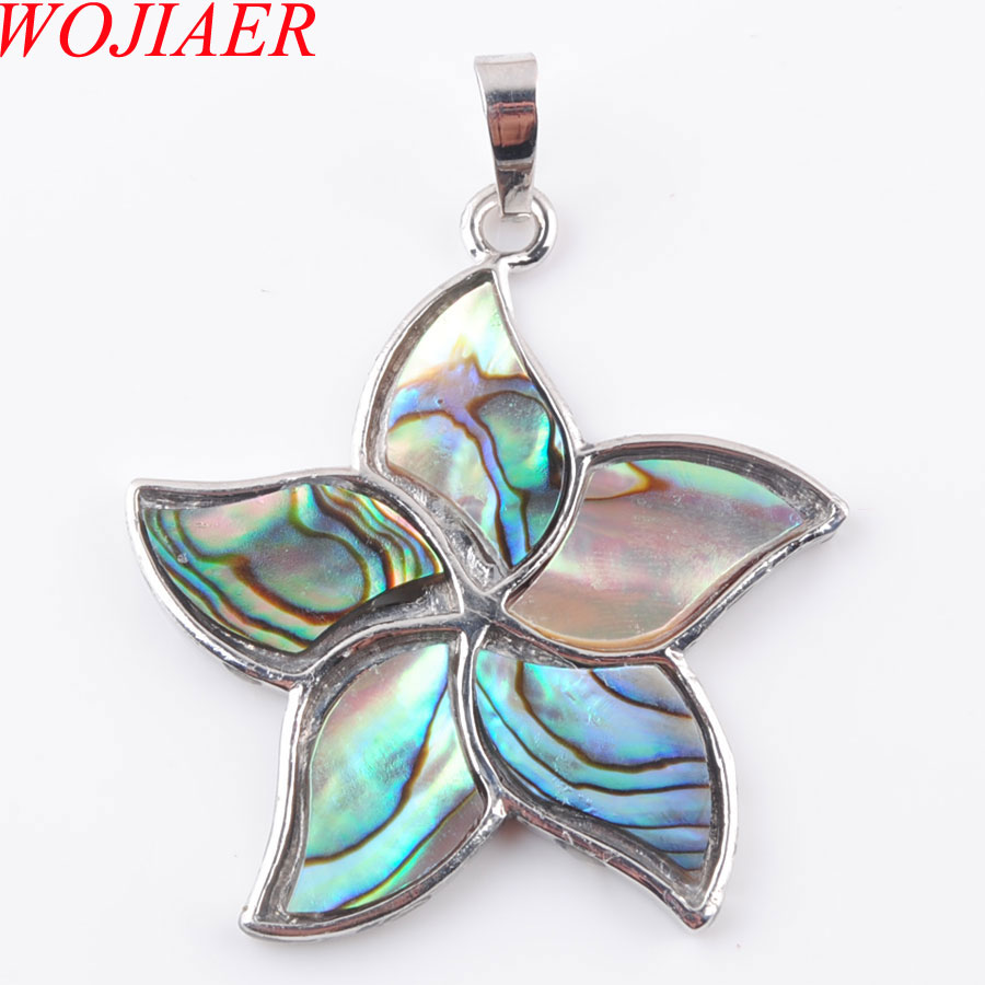 WOJIAER Natural Zealand Abalone Shell Gem Stone Pendant Beads Plant Flower Women Men Jewelry DBN366