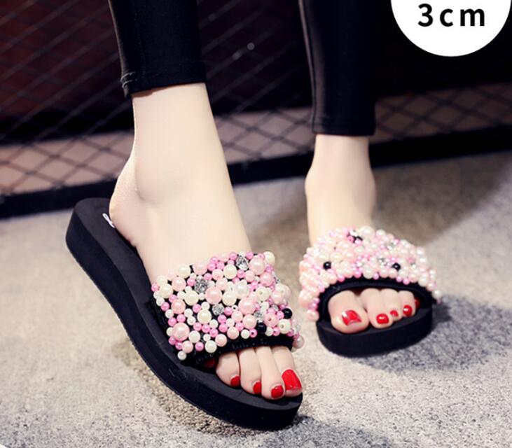 Hot Sale-Women sandals summer shoes pearl flip flops string bead slippers women casual shoes woman Wedge platform slippers 2026