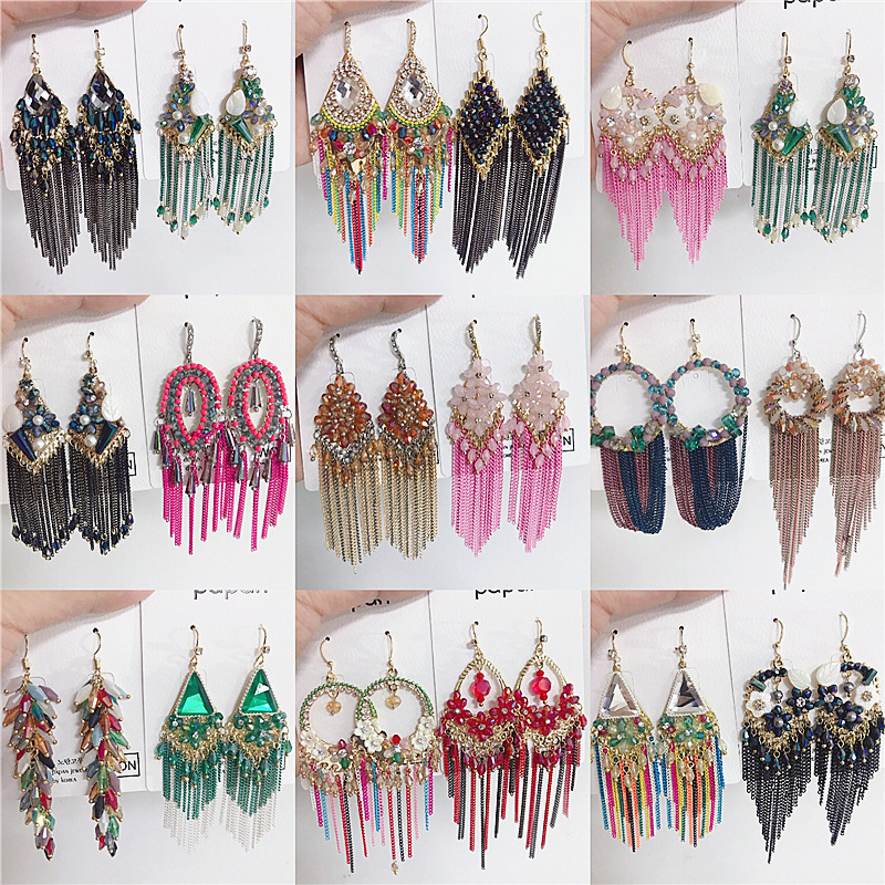 luxury retro long crystal tassel Bohemian earrings celebrity style handmade tassel earrings Mix Jewelry Wholesales For Women DHL
luxury retro long crystal tassel Bohemian earrings celebrity style handmade tassel earrings Mix Jewelry Wholesales For Women DHL