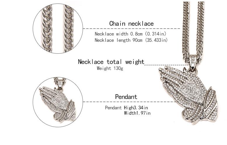 New Silver Praying Hands Hiphop Bling Necklace Mens 18k Gold Religous Jewlry Iced Out Prayer Jesus Women Men Gift Plating WL017