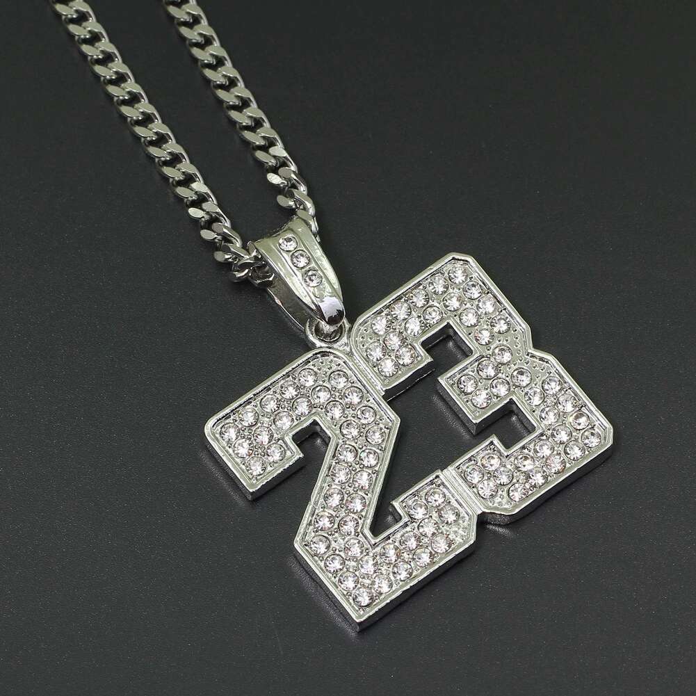 hip hop number 23 diamonds pendant necklaces for men golden silver alloy rhinestone luxury necklace Cuban link chain fashion jewel