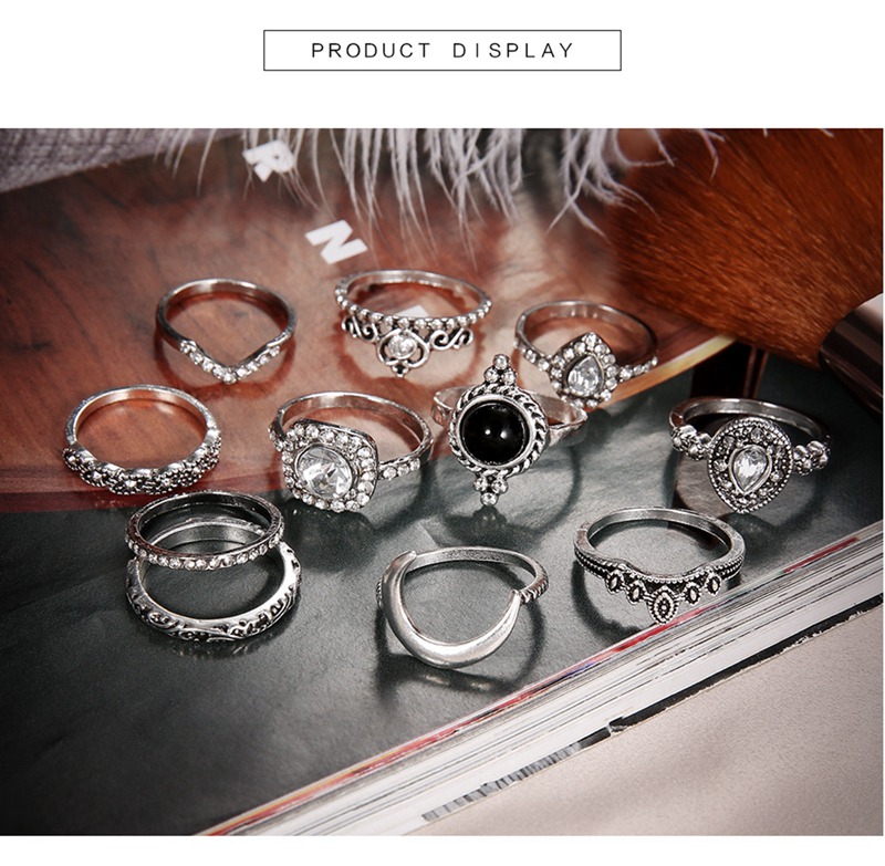 retro knuckles ring set womens girls can stack rings silver full diamond glass crystal moon ring set