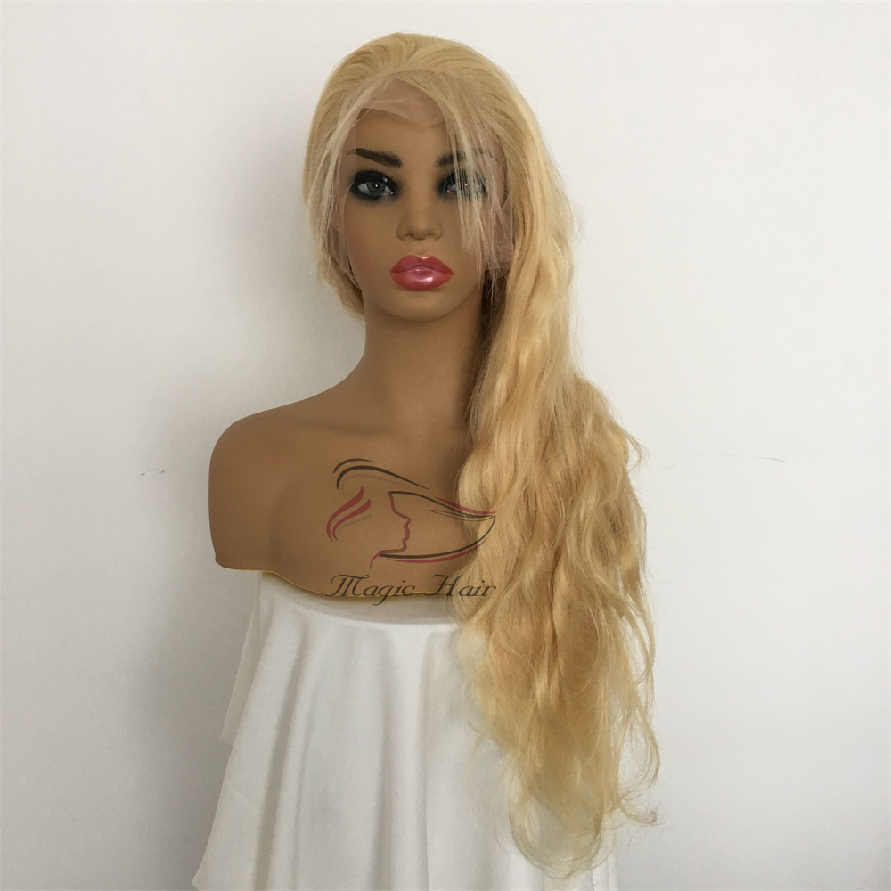 Full Lace Human Hair Wigs Brazilian Light Blonde Human Hair Color 613# Body wave Thick Glueless Lace Front Wigs With Baby Hair