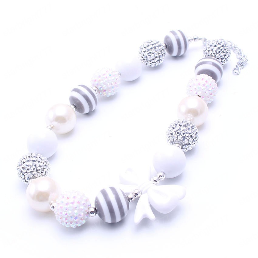 Cute Bow Kids Child Chunky Beads Necklace Fashion Girls Baby Chunky Bubblegum Necklace Handmade Beaded Jewelry