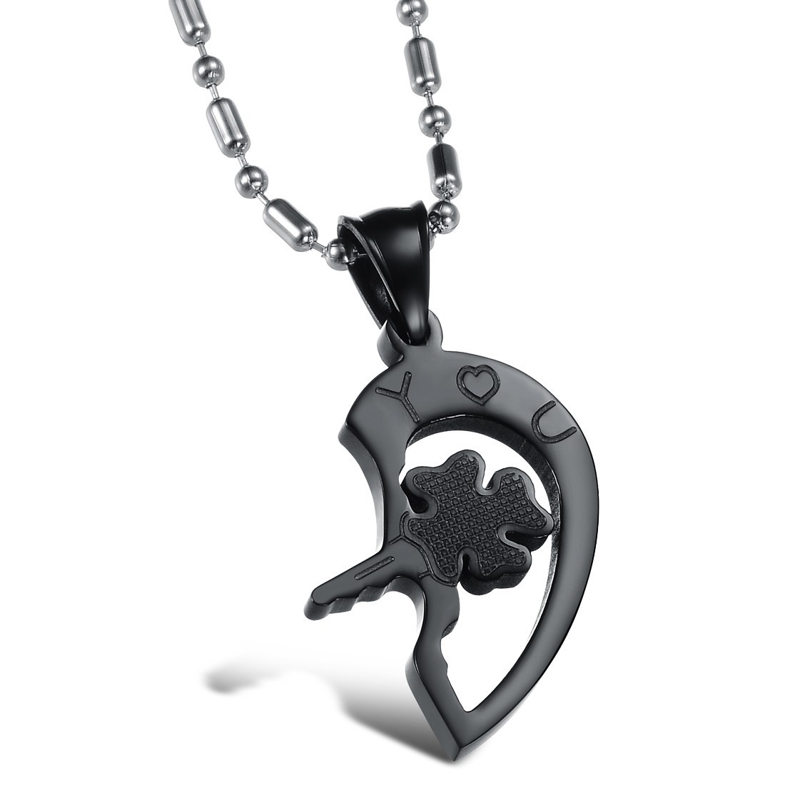 Wholesale-Jewelry Pendants heart-to-heart black-and-white jigsaw couple necklace