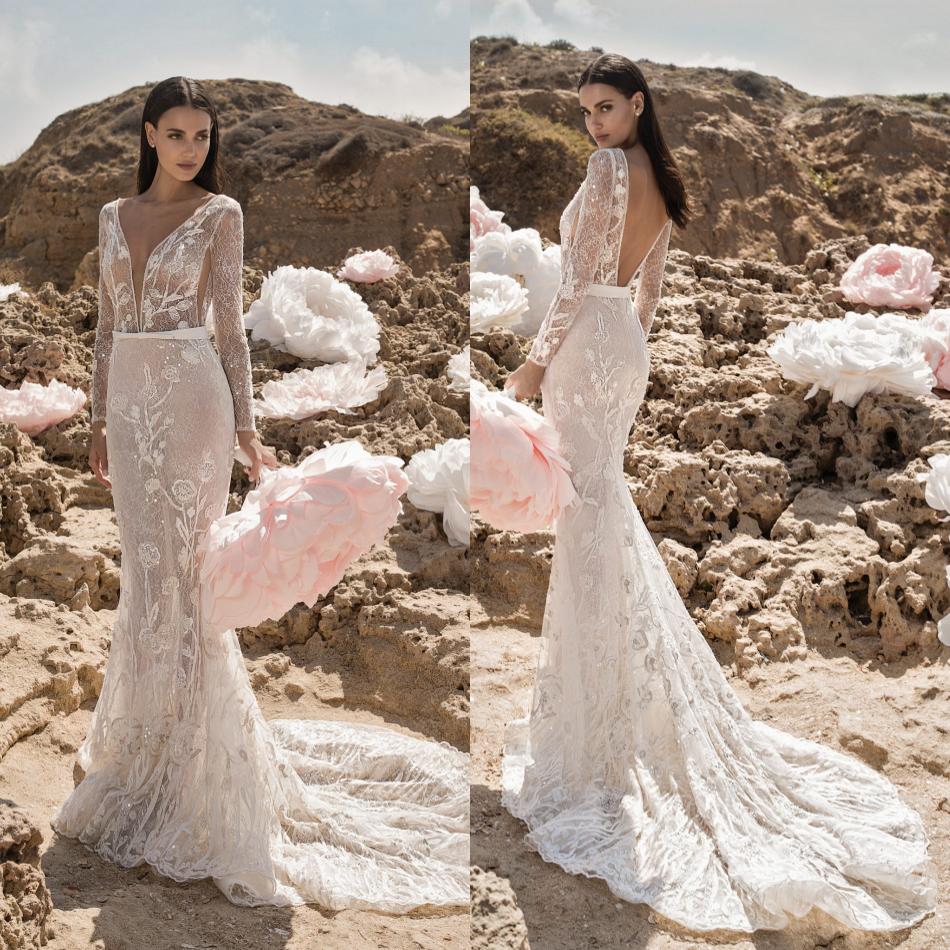 2019 Sexy Backless Mermaid Wedding Dresses Lace Beaded Appliqued Vestidos De Novia V Neck Boho Wedding Dress Long Sleeve Bridal Gowns, Purple
2019 Sexy Backless Mermaid Wedding Dresses Lace Beaded Appliqued Vestidos De Novia V Neck Boho Wedding Dress Long Sleeve Bridal Gowns, Purple