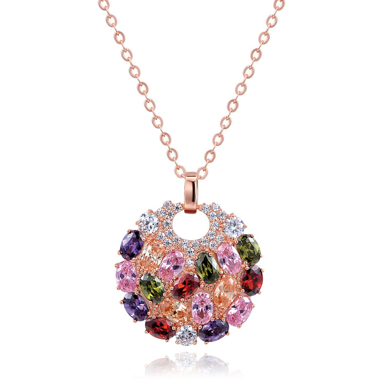 Fashion Colorful Cubic Zirconia Pendant Necklace 14K Gold Plated Bling Necklace Jewelry Women Girl Friend Christmas Gift