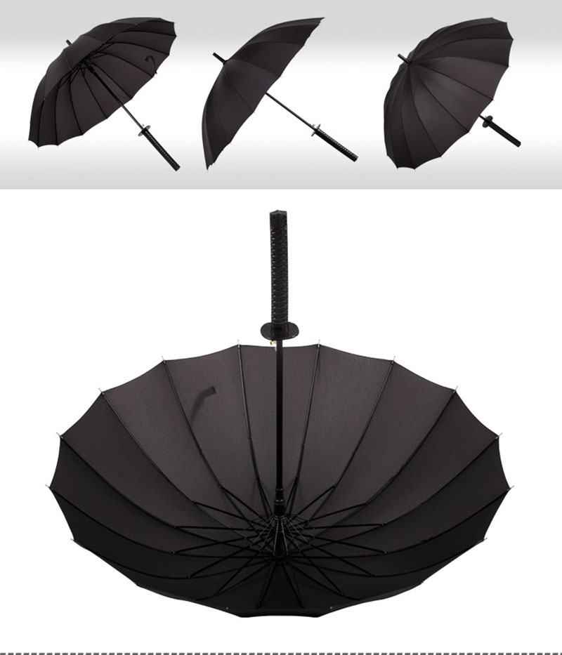 Japanese Samurai Swords Umbrella Sunny & Rainny Long-handle Umbrellas Semi-automatic 16 Ribs Black Umbrellas