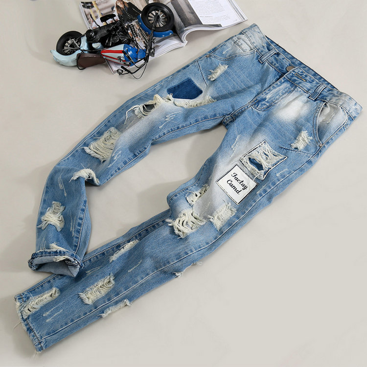 2019 New Men Slim fit Knee Holes hip hop skinny jeans fashion Side stripe Distressed Ripped Stretch Streetwear Denim trousers
2019 New Men Slim fit Knee Holes hip hop skinny jeans fashion Side stripe Distressed Ripped Stretch Streetwear Denim trousers