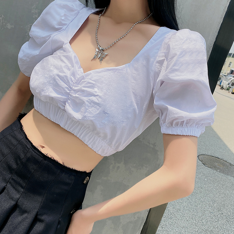 2020 French classic puff short sleeve shirt famale temperament women's top square collar all-match short style top T961, White
2020 French classic puff short sleeve shirt famale temperament women's top square collar all-match short style top T961, White