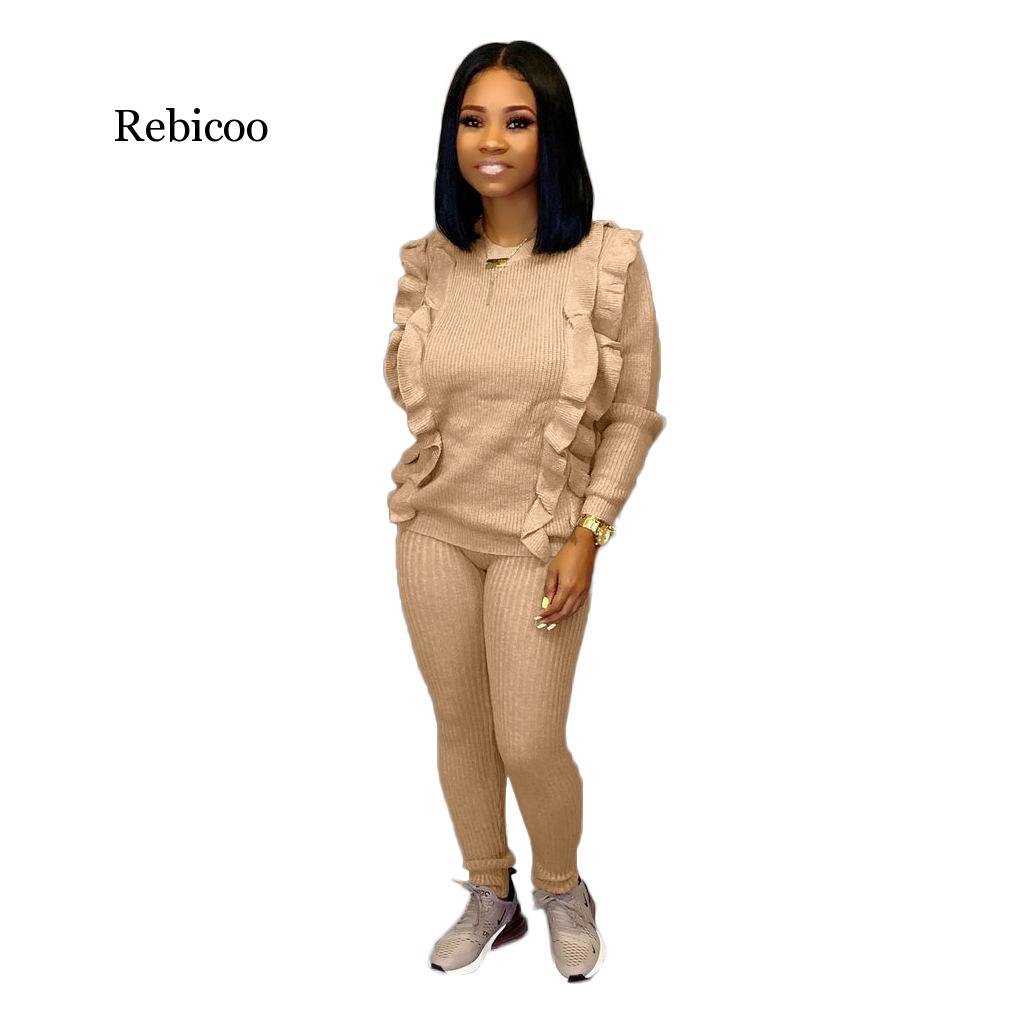 Women Casual Ribbed Ruffle Two Piece Set Autumn 2 Piece Knitted Set Solid Color Long Sleeve Top and Pants, Gray
Women Casual Ribbed Ruffle Two Piece Set Autumn 2 Piece Knitted Set Solid Color Long Sleeve Top and Pants, Gray
