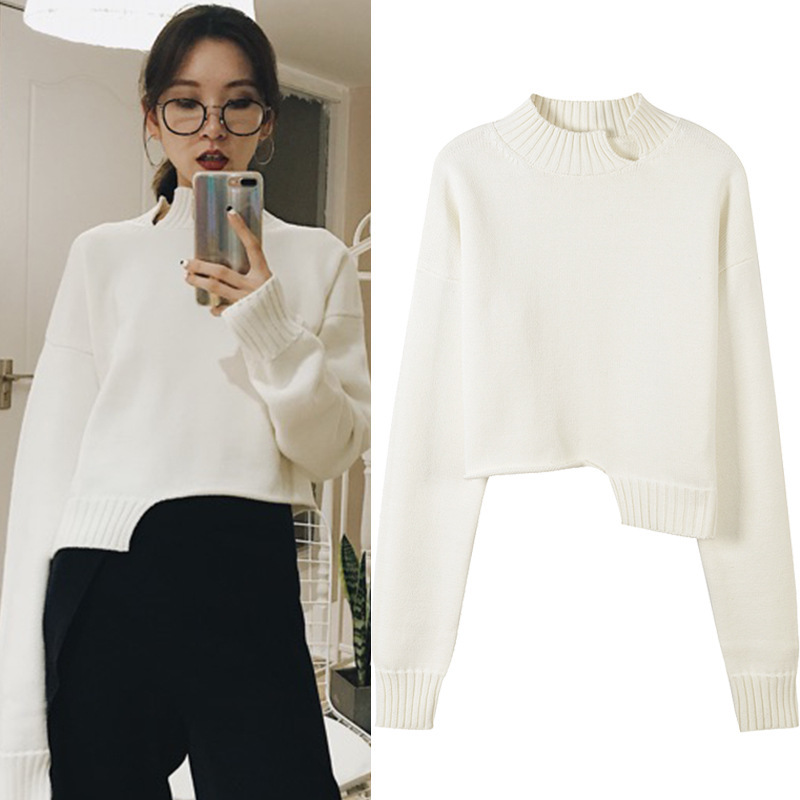 New small high collar Pullover Long Sleeve White irregular short sweater trend, See chart
New small high collar Pullover Long Sleeve White irregular short sweater trend, See chart