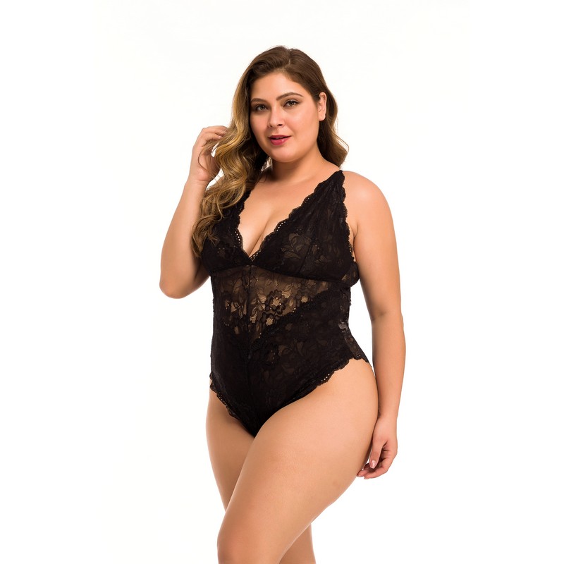 Women's Sexy Backless Midnight Floral Lace Padded cups Mesh Teddy with Criss-cross Adjustable Straps Underwear Sleepwear Lingerie Plus Size