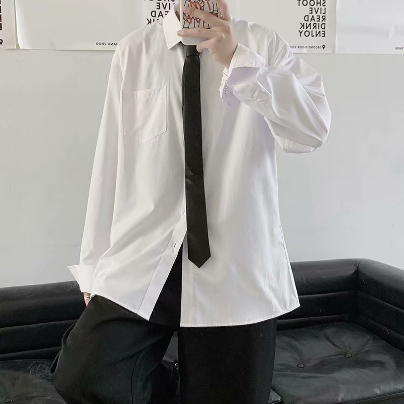 White long-sleeved tie shirt male black loose shirt trend Korean version of the college style graduation class top, Gcw1021-black
White long-sleeved tie shirt male black loose shirt trend Korean version of the college style graduation class top, Gcw1021-black