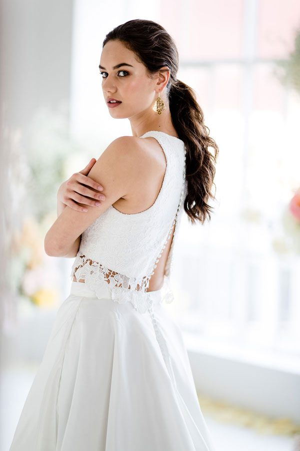 Two Pieces Wedding Dresses With Pockets Lace Satin Sweep Train Bridal Gowns Plus Size Wedding Dress Country Garden Vestido De Novia