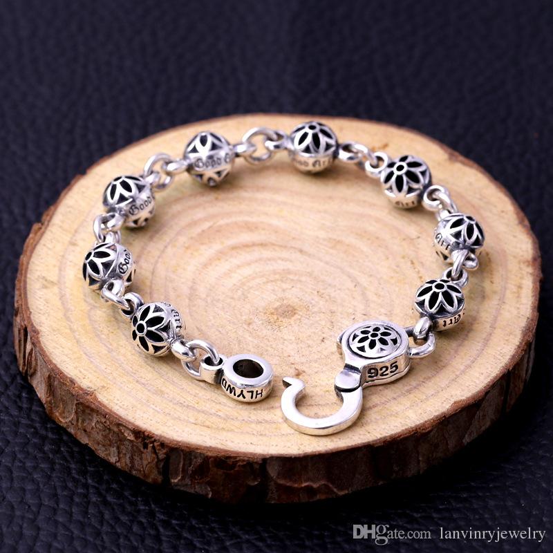 Brand new 925 sterling silver jewelry fashion cherry blossom design antique silver hand-made designer bracelets for men and women