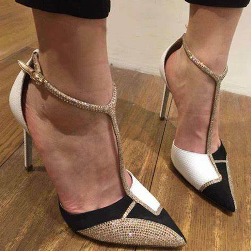 2020 Summer Sexy Bridal T-Strap High Heels Geometric Sandals Party Pumps Pointed Toe Wedding Bridal Shoes 35-40