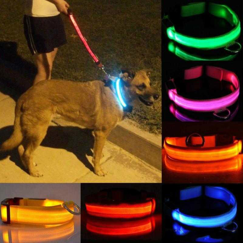 Dog collar Nylon LED Pet Dog Collar Night Safety Flashing Glow In The Dark Dog Leash Dogs Luminous Fluorescent Collars Pet Supplies