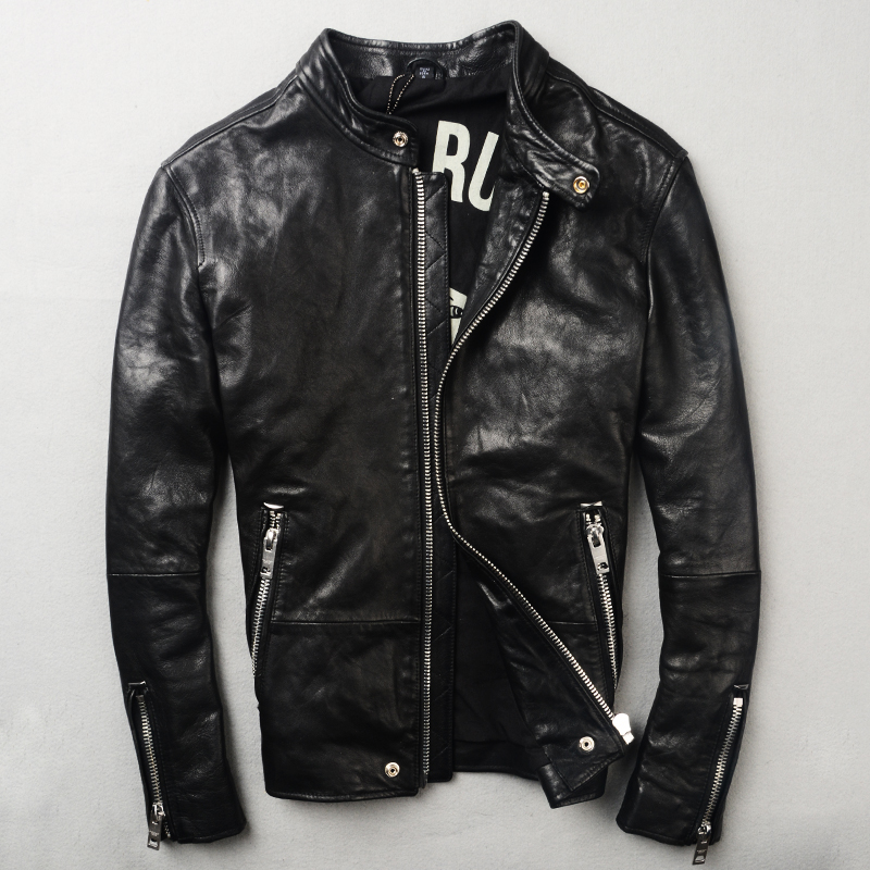 Men' Motorcycle leather Genuine Leather jacket Thick sheepskin coat Short Slim Fit Stand Collar Black Winter Clothing
Men' Motorcycle leather Genuine Leather jacket Thick sheepskin coat Short Slim Fit Stand Collar Black Winter Clothing