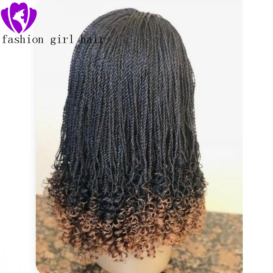 High quality ombre brown color short kinky twist wig natural twist braids lace front wig with curly tips for black women