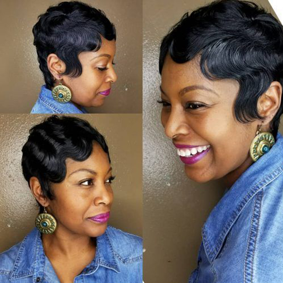 100% Brazilian Human Hair Wig Finger Wave Wig Short Human Hair Wigs Brazilian Ocean Wave Non-Remy Human Hair Non-Lace Wigs For Black Women