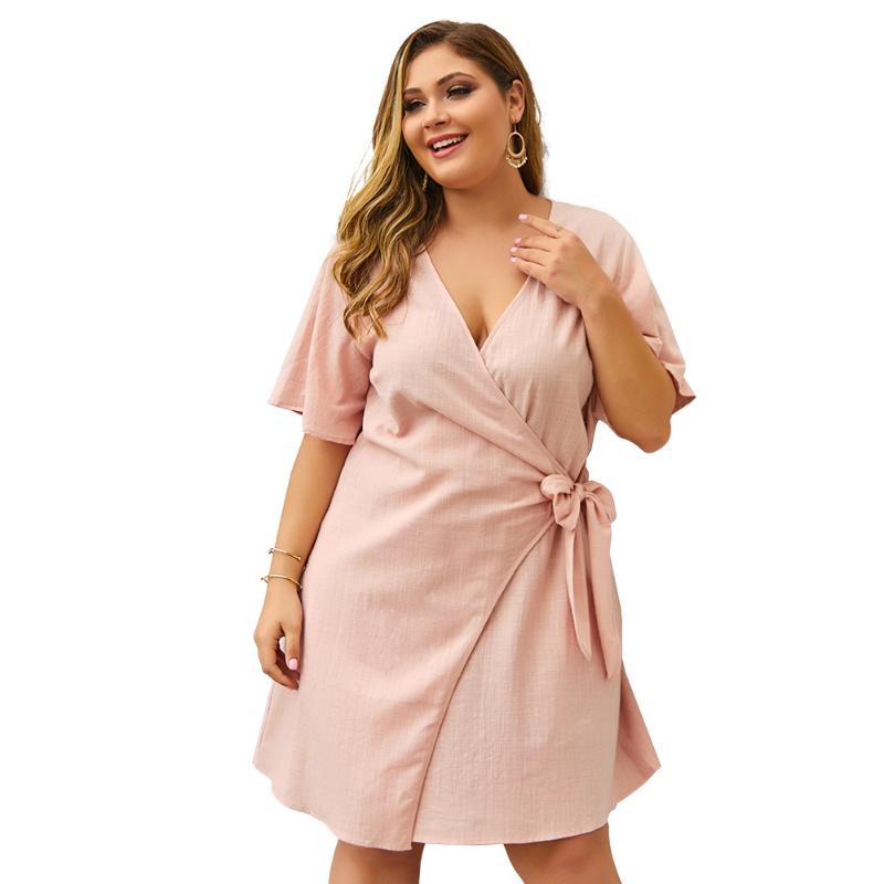 WHZHM Pink Dresses Ladies Sashes Deep V-Neck Short Sleeve Loose Big Size Plus Size 3XL 4XL 2XL Vestidos Dress Women Clothes
WHZHM Pink Dresses Ladies Sashes Deep V-Neck Short Sleeve Loose Big Size Plus Size 3XL 4XL 2XL Vestidos Dress Women Clothes
