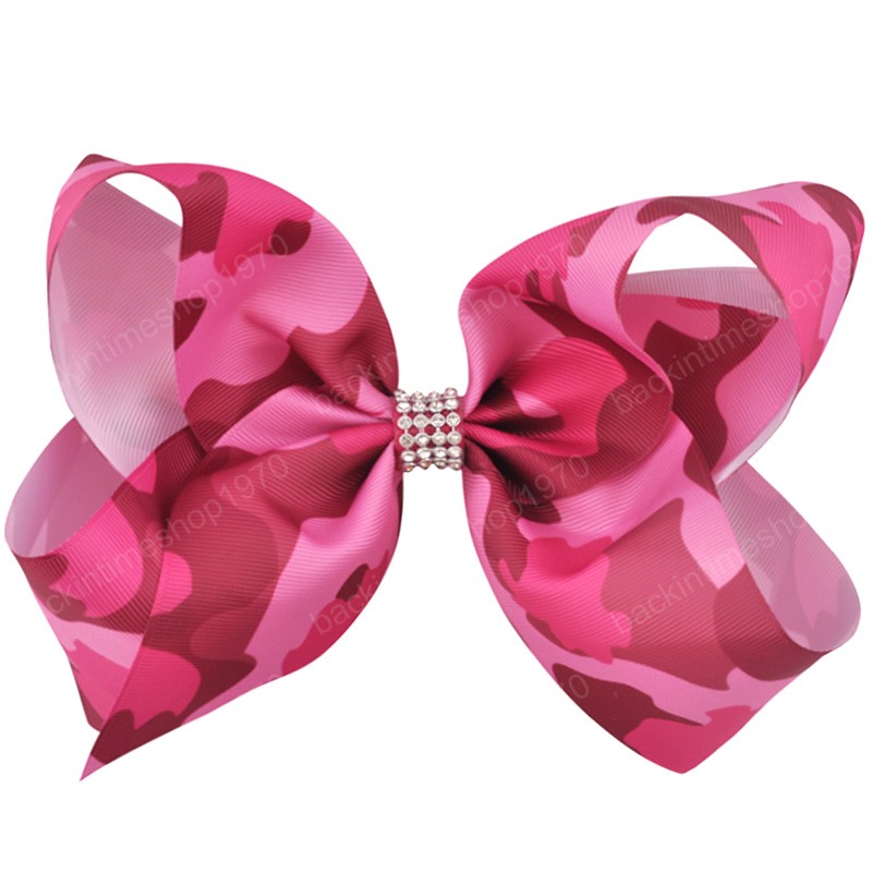 8Inch Large Ribbon Hair Bows Print Camouflage Girls Barrettes Hair Accessories For Women Festival Hair Clip Rhinestone Headdress