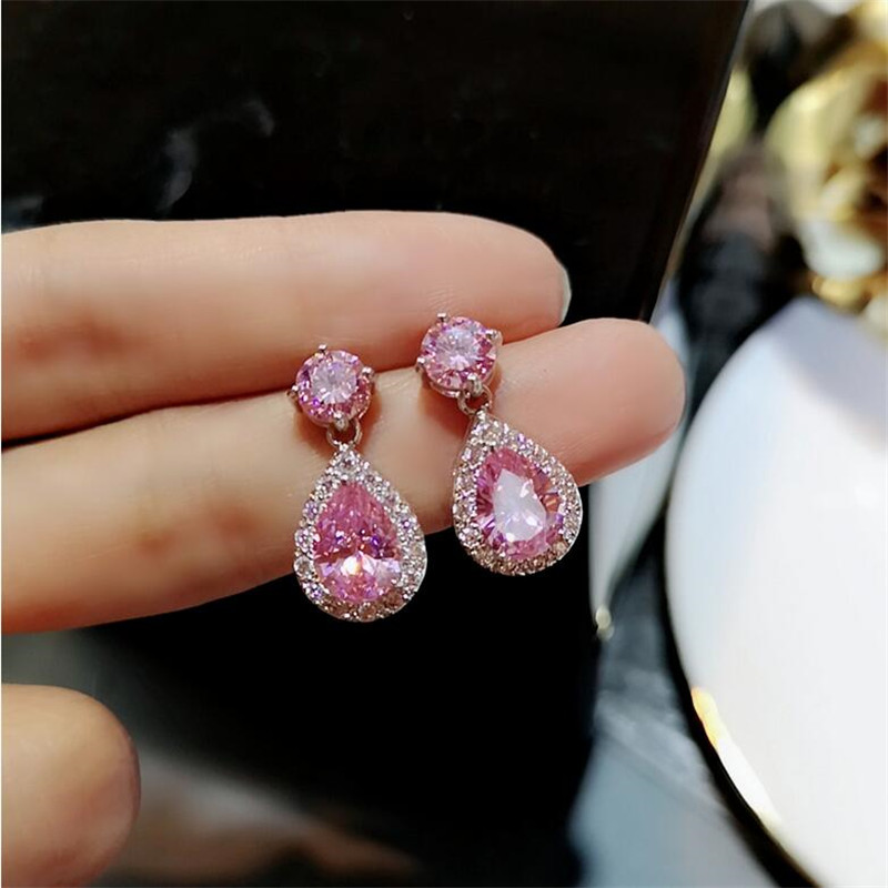 2019 New Arrival Hot Sale Luxury Jewelry 925 Sterling Silver Water Drop Multi Color CZ Crystal Gemstone Drop Earring Women Dangle Earrings