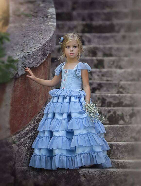 Cute New Flower Girls Dresses For Wedding Multilayer Sleeveless Kids Formal Wear Floor Length Girl S Pegeant Dress