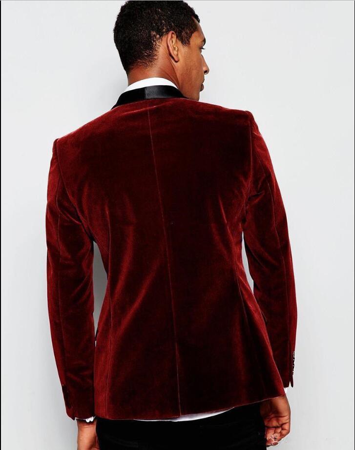 Trend Color Burgundy Velvet Fabric Bridegroom Two-Piece Suits (Blazer+Pant) Wedding Formal Tuxedos Business Professional Clothing Sets