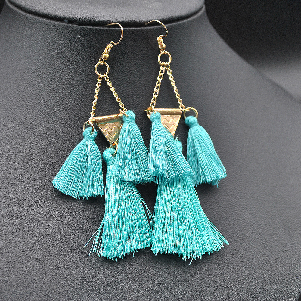 Cotton tassel earring metal geometric chain long earrings silk thread earring accessories
Cotton tassel earring metal geometric chain long earrings silk thread earring accessories