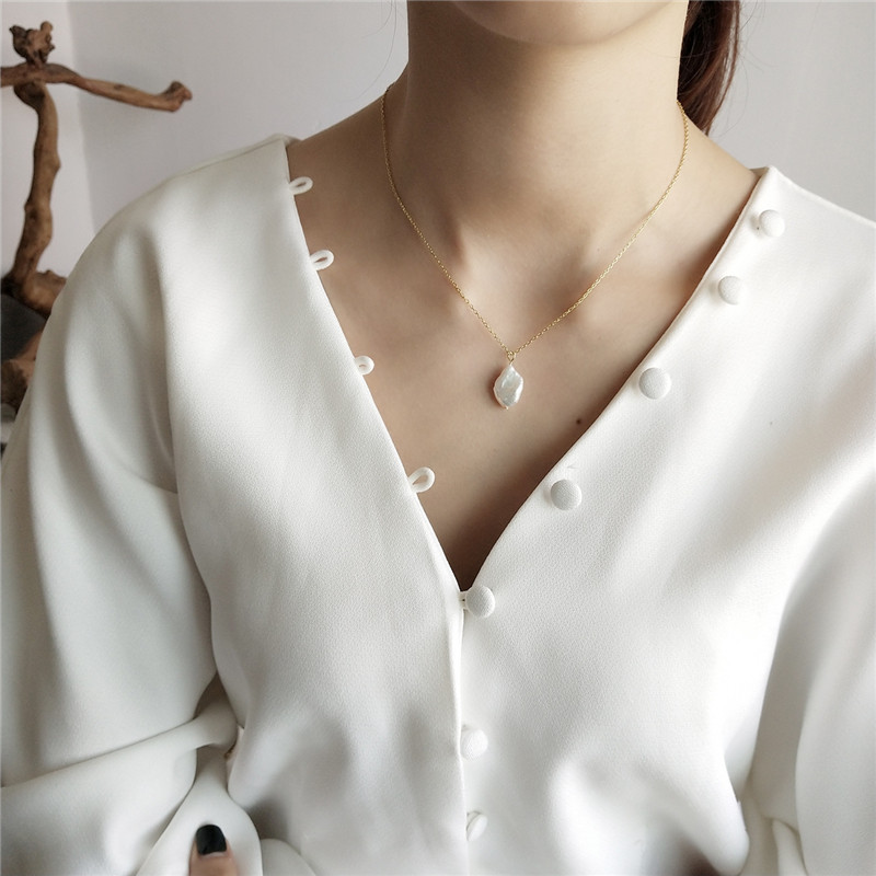 925 Sterling Silver Irregular Natural Fresh Water Pearl Pendant Necklace For Women Necklaces &Pendants Fine Jewelry