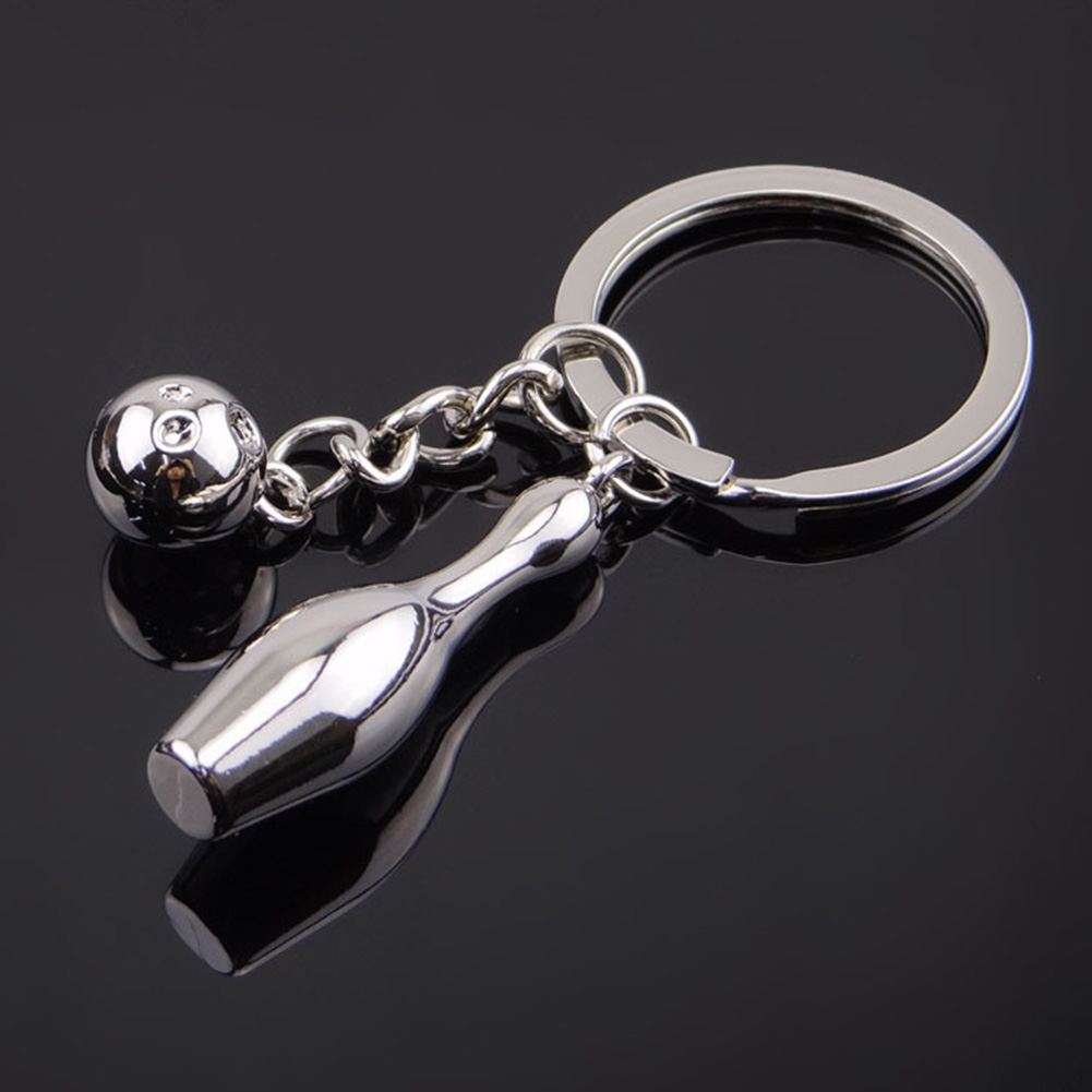 Creative Bowling Pin Ball Pendant Car Key Ring Purse Bag Ornament Silver Keychain For Friends Gifts
