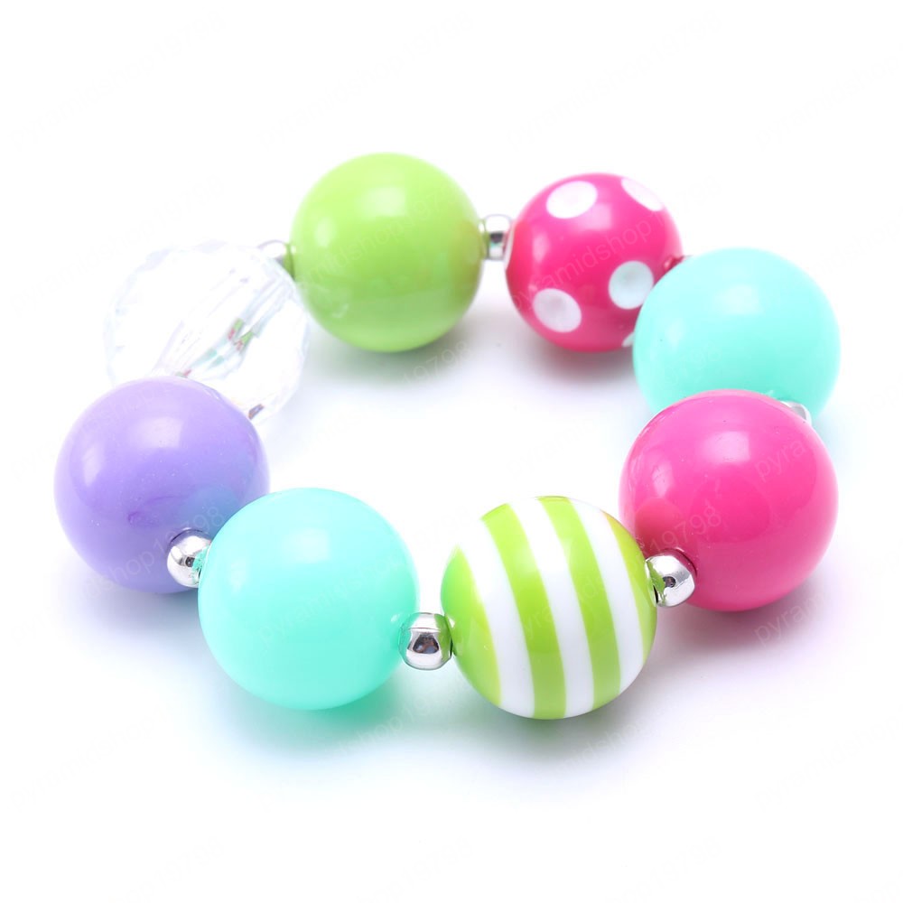 Cute Girls Child Chunky Beads Necklace Bracelets Set Colorful Bubblegum Chunky Jewelry Set For Baby Kids Gifts