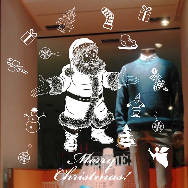 Merry Christmas Window Glass Sticker Decoration Xmas Tree Wall Stickers Snowman Santa Claus Home Background