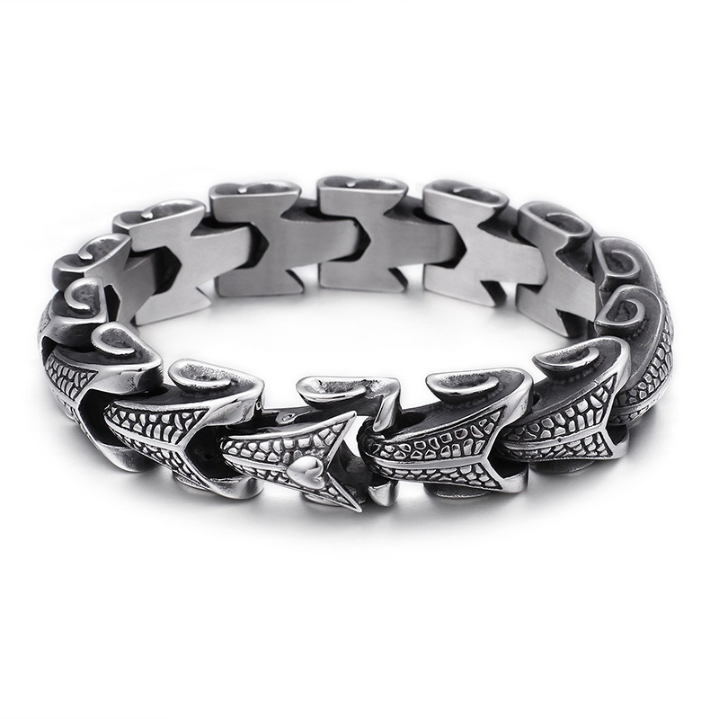 Snake Shape Pattern Chain Bracelet Men's Ancient Silver 316L Stainless Steel Titanium Steel Bangle Jewelry