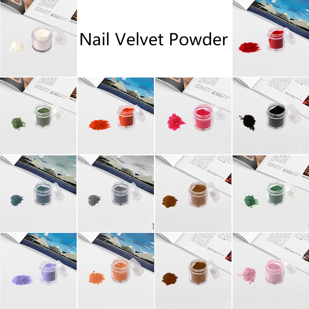 

Hot 10g Fuzzy Flocking Colorful Dust For Manicure DIY Nail Art Tips Christmas Decoration 14 Colors Velvet Nail Glitter Powder