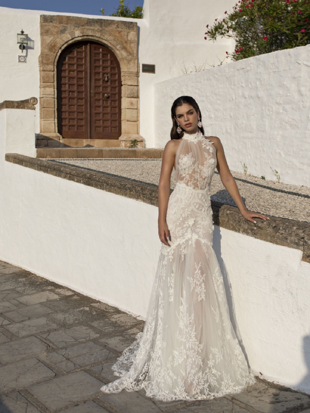 lian rokman mermaid wedding dresses appliqued lace halter neck bridal gowns sweep train backless robe de marie