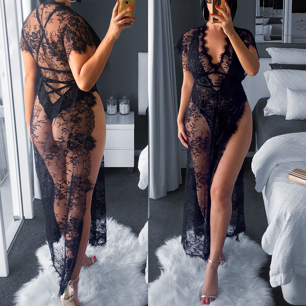 Sexy Lingerie Women Black Lace Deep V Neck Robe Sleepwear Dress See Through Ladies Floral Babydoll Nightgown Sexy Skirt Costumes, Black;white
Sexy Lingerie Women Black Lace Deep V Neck Robe Sleepwear Dress See Through Ladies Floral Babydoll Nightgown Sexy Skirt Costumes, Black;white