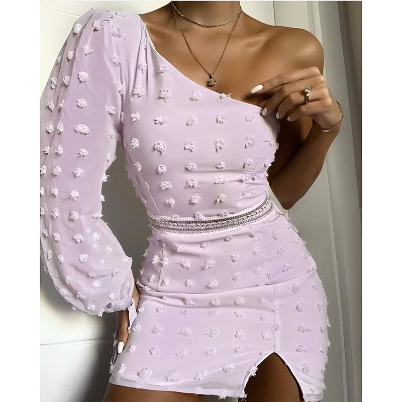 Women One Shoulder Long Sleeve Dress Slit Hem Bodycon Chiffon Dress Summer 2020 Fashion Mini Party Dresses Sexy Vestidos, Lavender
Women One Shoulder Long Sleeve Dress Slit Hem Bodycon Chiffon Dress Summer 2020 Fashion Mini Party Dresses Sexy Vestidos, Lavender