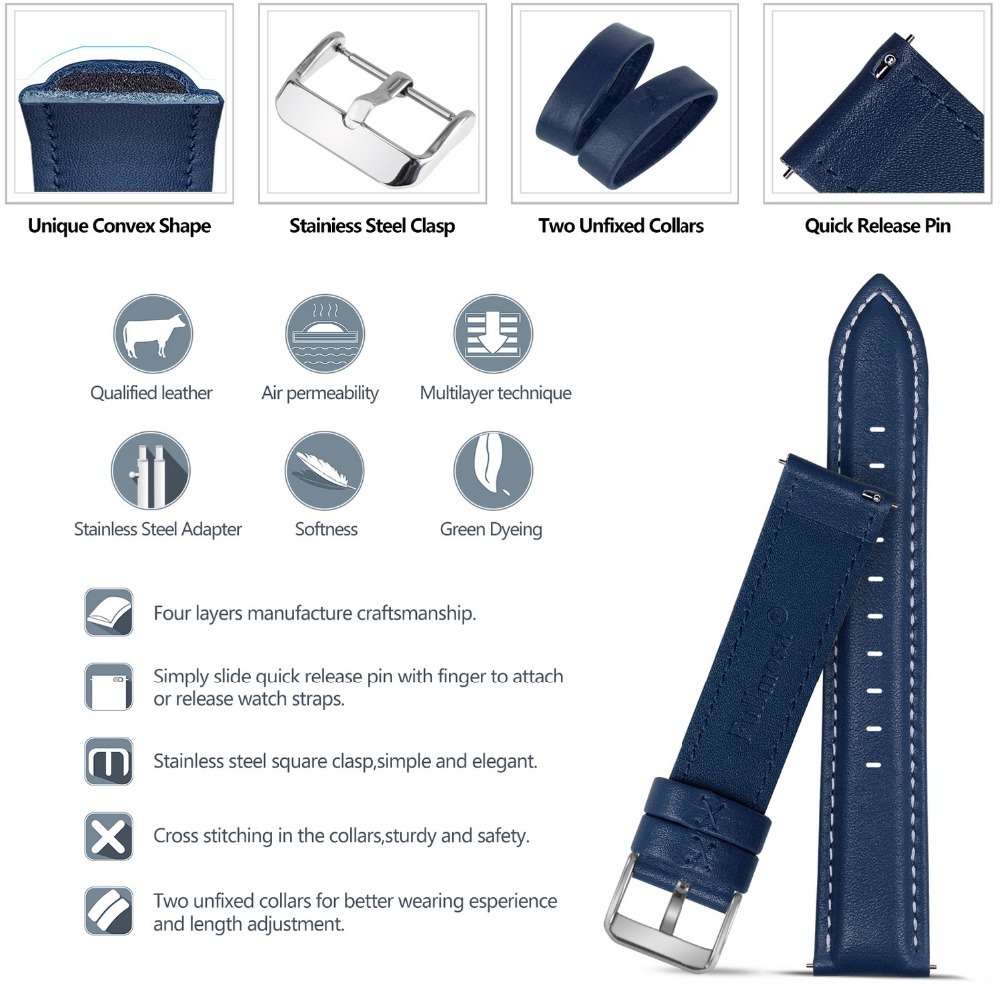 12 Colors For Quick Release Leather Watch Band, Axus Genuine Leather Watch Strap With Silver Or Gold Buckle 18mm,20mm,22mm,24mm Y19052301