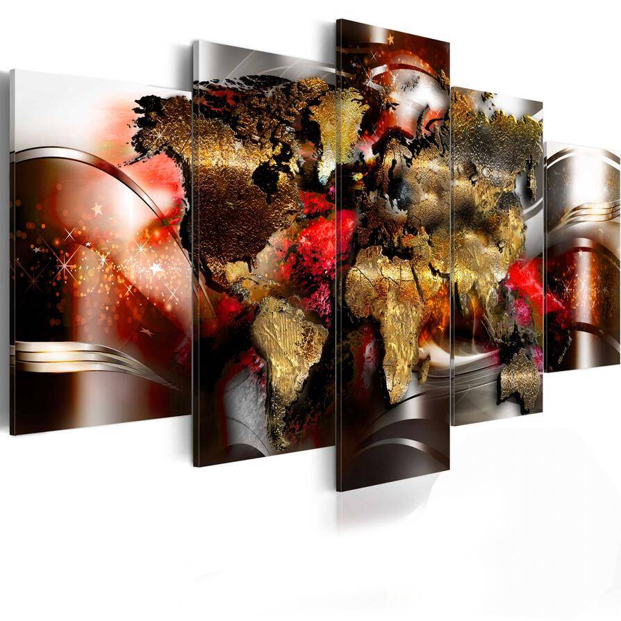 ( No Frame ) Canvas Print Modern Abstract Metal World Map Art Painting Home Decoration, Choose Color & Size