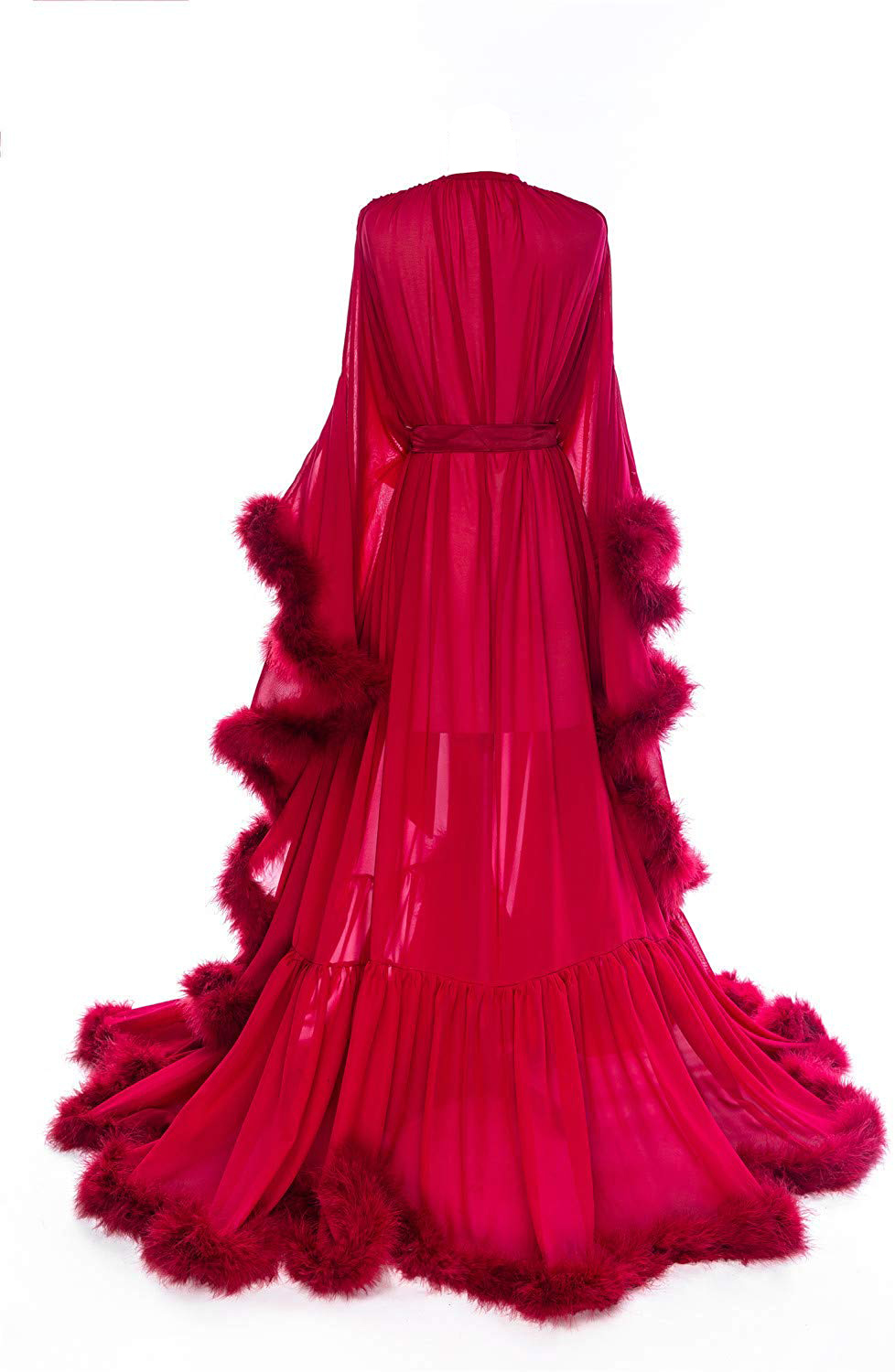 sexy feather chiffon evening robe v neck bridal robe wedding scarf long lingerie robe nightgown bathrobe sleepwear with belt