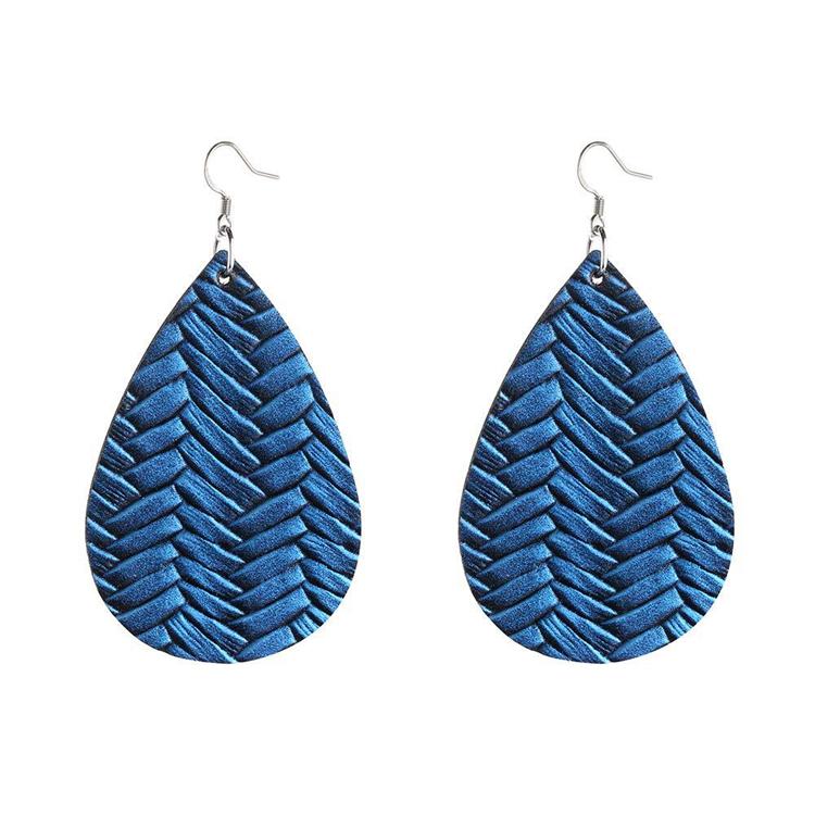 New PU Leather Weave Pattern Leaf Dangle Earring for Women Colorful Oval Leather Hook Drop Earring Trendy Jewelry Gift