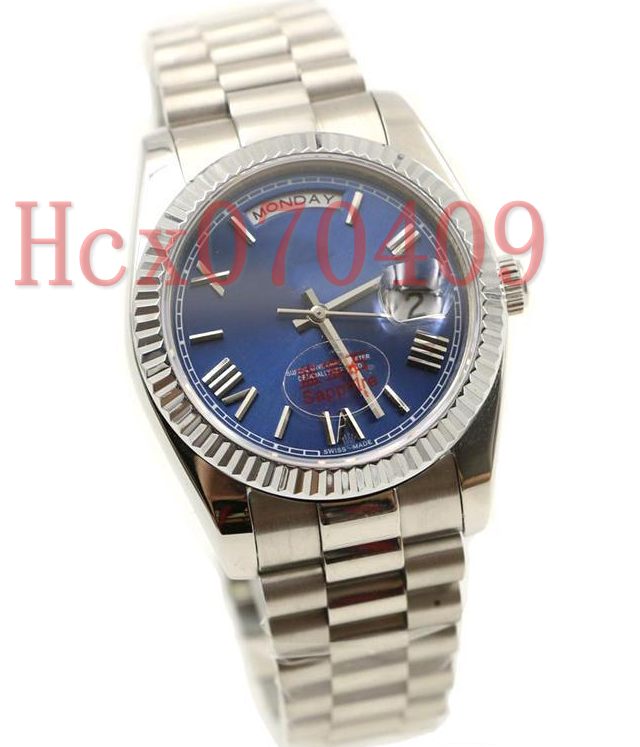 Classic Mens Watch 36mm Blue Dial President Day/Date Sapphire Cystal Automatic Mechanical Silver Stainless Steel Men Watches, Slivery;brown
Classic Mens Watch 36mm Blue Dial President Day/Date Sapphire Cystal Automatic Mechanical Silver Stainless Steel Men Watches, Slivery;brown