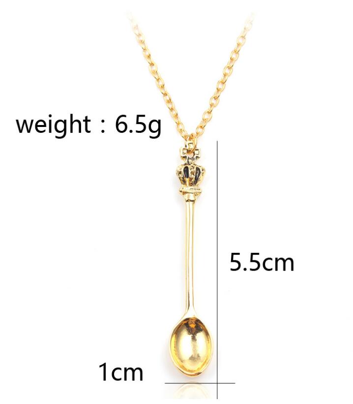 jewelry Chain gold silver crown mini necklace, spoon Pendant necklace