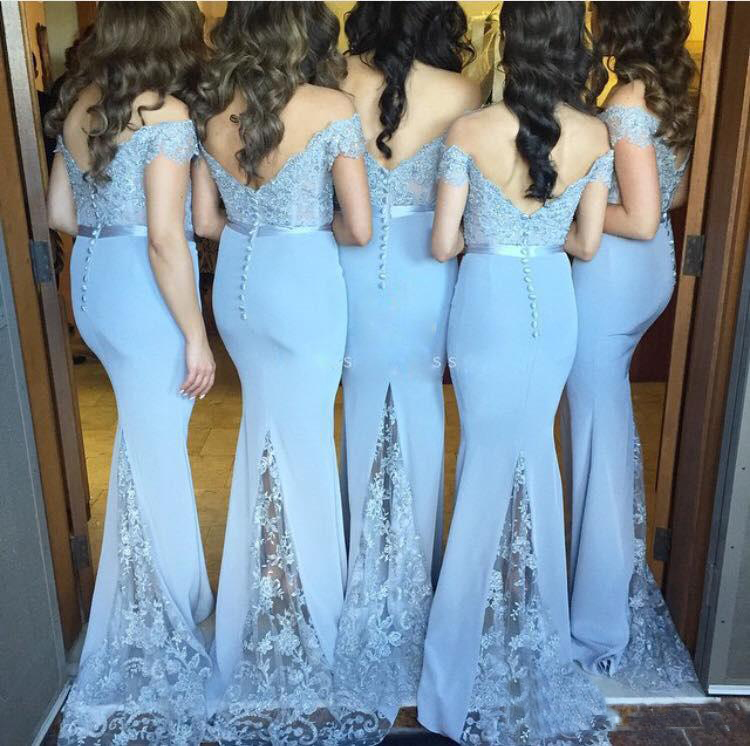 2020 Light blue Short Sleeve Junior Bridesmaid Dresses Sexy Open Back Sash Lace Chiffon Long Formal Prom Party Evening Gowns New Designer