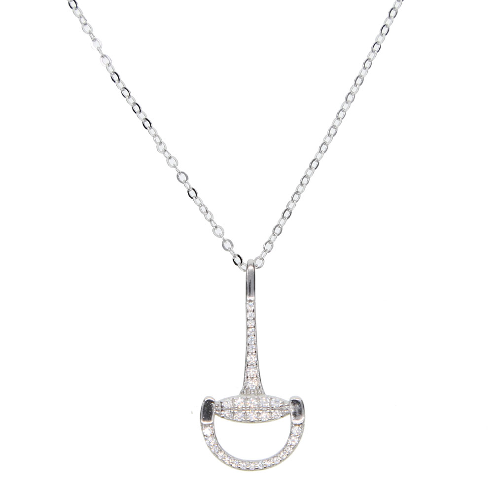sterling silver micro pave cz snaffle bit pendant necklace for horse lover fine silver necklace high quality